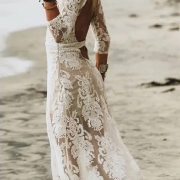 For Love And Lemons, Sheer Nude Lined Lace Dress With Back Cut Out